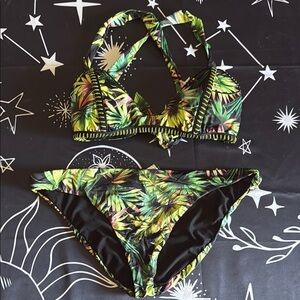 Tropical Leaf Print Bikini Set